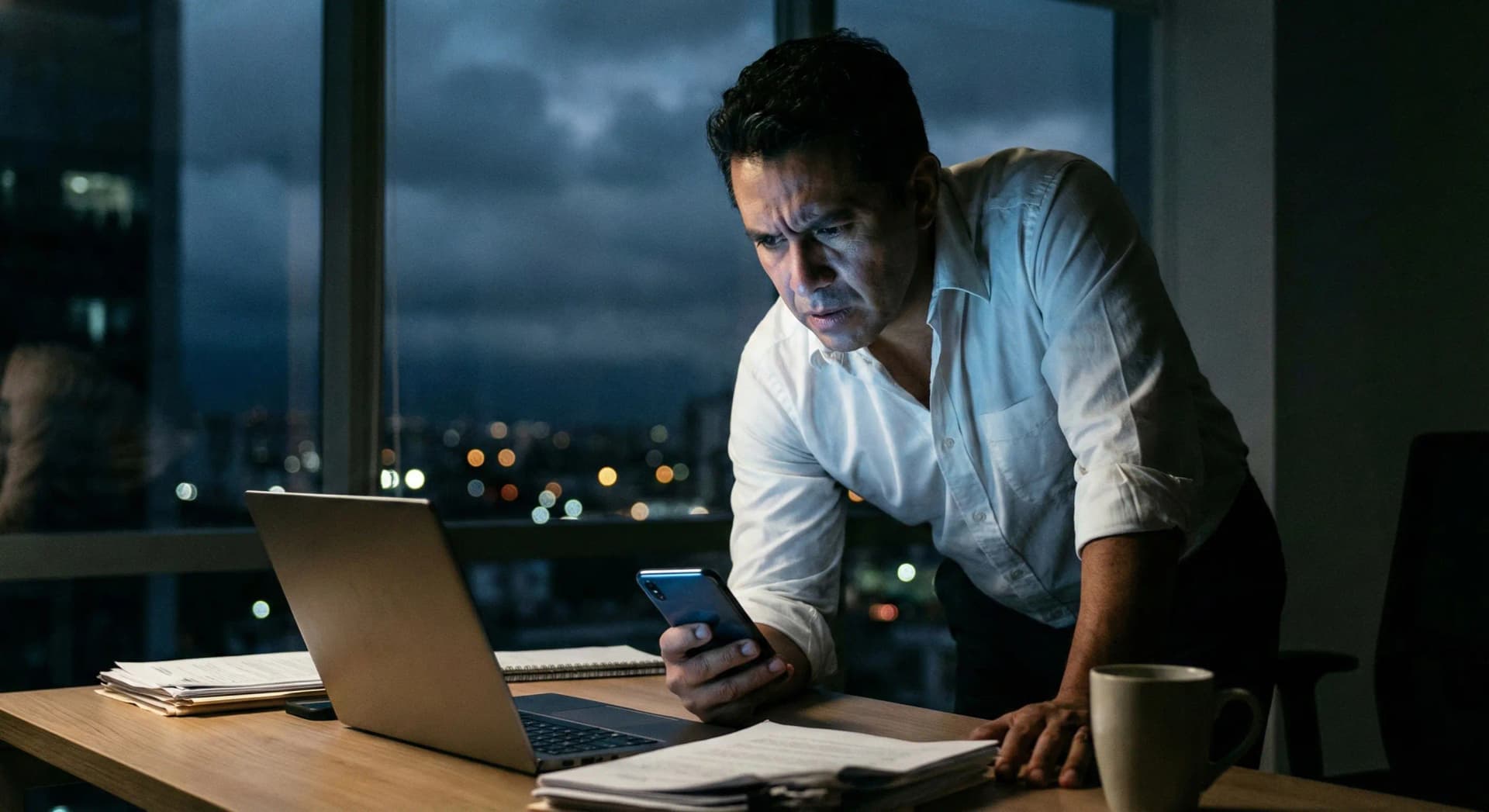 Emprendedor estresado por la cantidad de mensajes sin responder